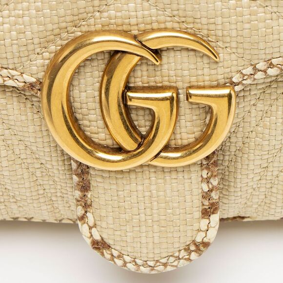 Gucci Raffia Snakeskin GG Marmont Small Flap Bag - Picture 9 of 15